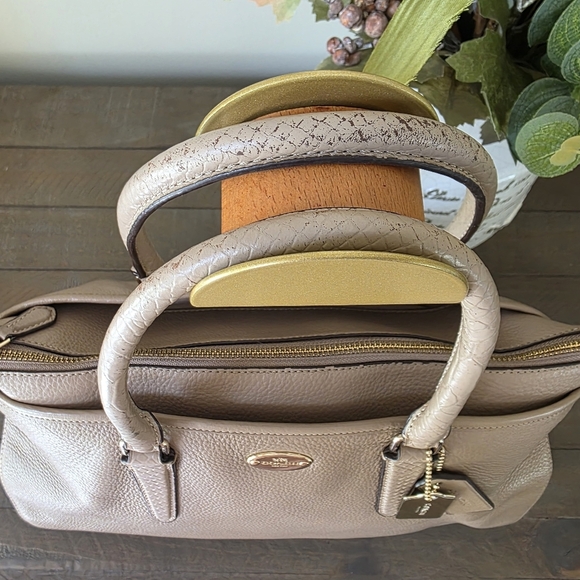 Coach Morgan Satchel/Shoulder Bag In Taupe Pebble Grain Leather With Exotic Trim - Picture 10 of 16
